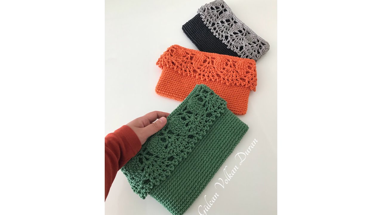Dantel Detaylı Clutch Çanta yapımı -3.  Bölüm  (makrome ip, kağıt ip )
