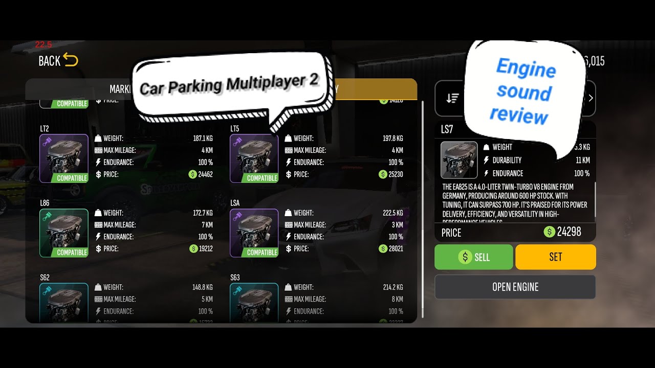 Car Parking Multiplayer 2 [CPM2] | Engine Sounds Reviews L Series | LS7 LT5 LT2 L86 LSA
