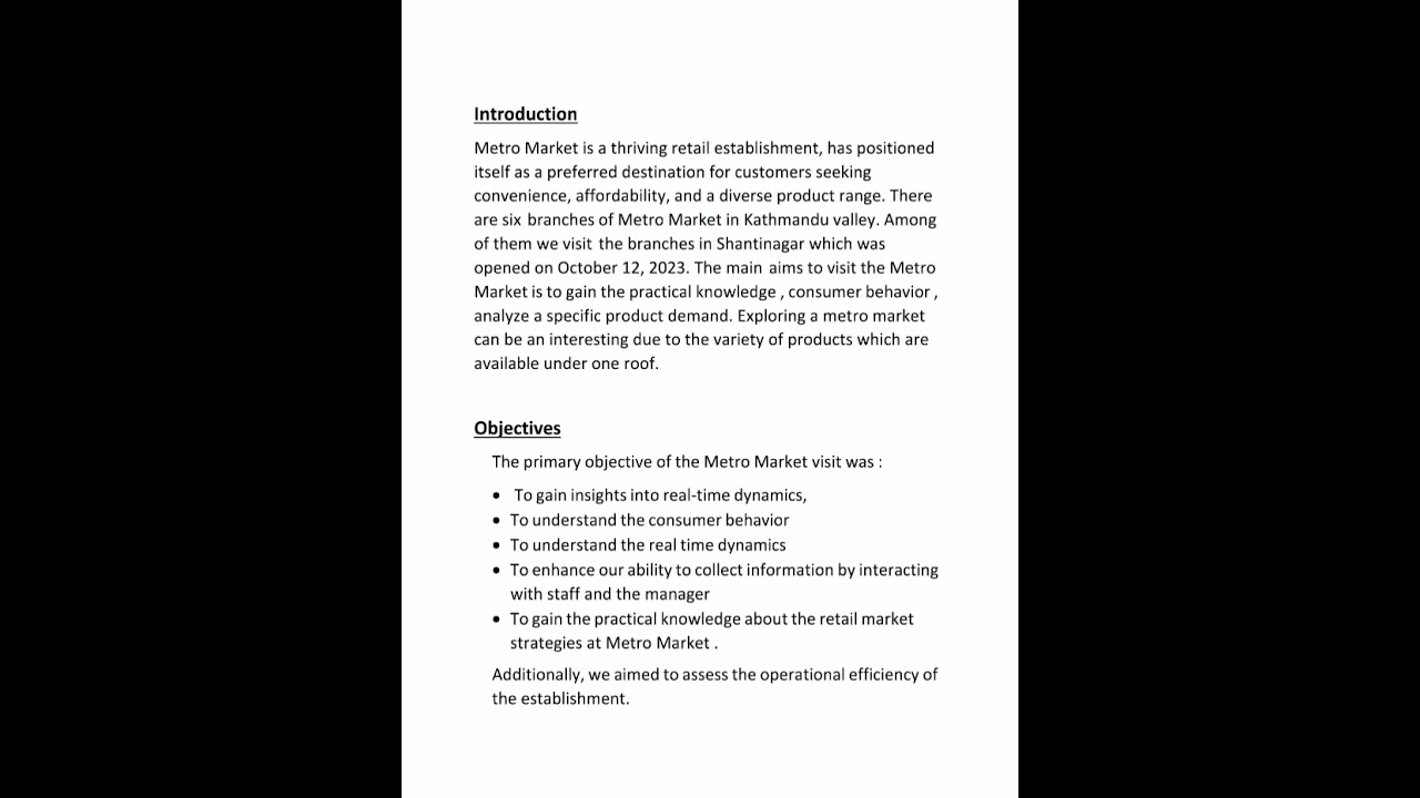 Prepare a report of Metro Market visit.#Report