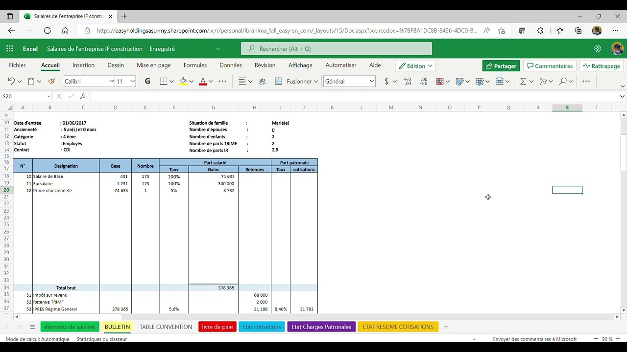 gestion de la paie sous Excel
