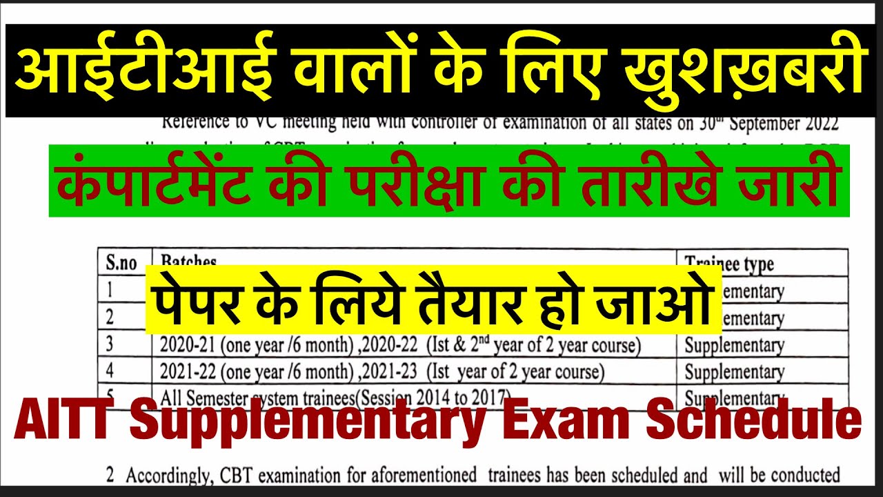 ITI Supplementary Exam Schedule | ITI Exam