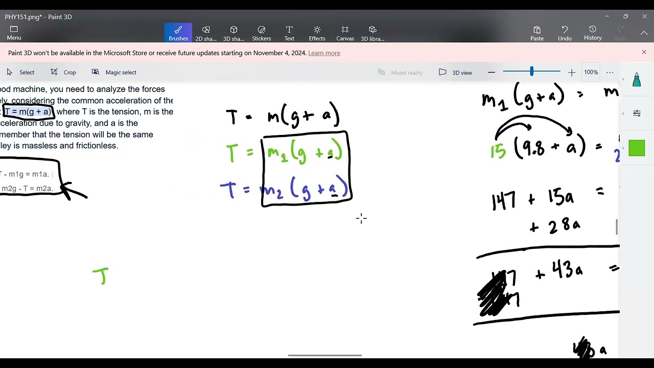 Calculate acceleration and tension in an Atwood machine