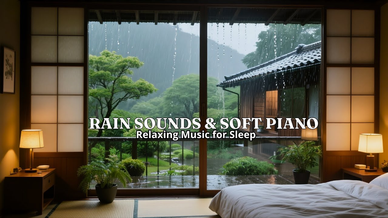 FALL INTO SLEEP INSTANTLY - Stress Relief + Deep Sleep with Soft Rain & Piano Music in the Bedroom