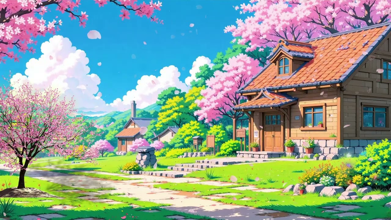 Spring Sakura Village Lofi 🌸 Cozy Country Home Escape | Chill Beats for Study, Work & Relax