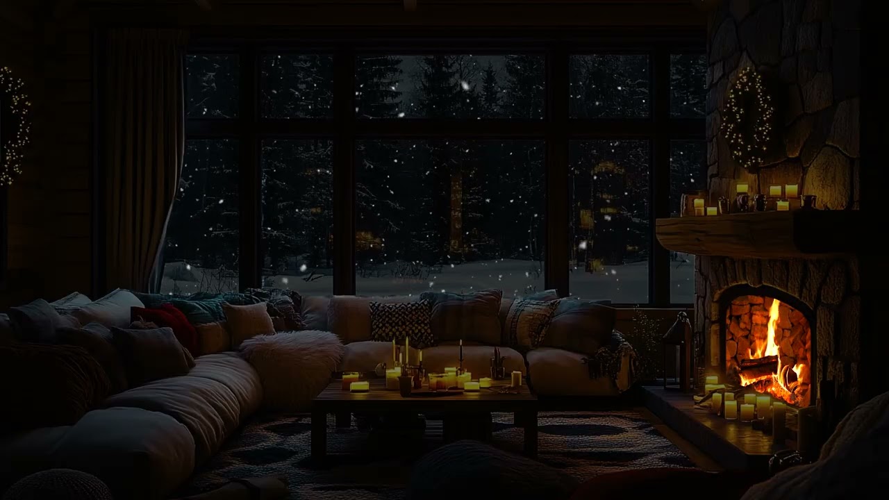 Lonely Cabin Beneath a Silent Blizzard | Fireplace Glow and Winter Night Ambience for Deep Sleep