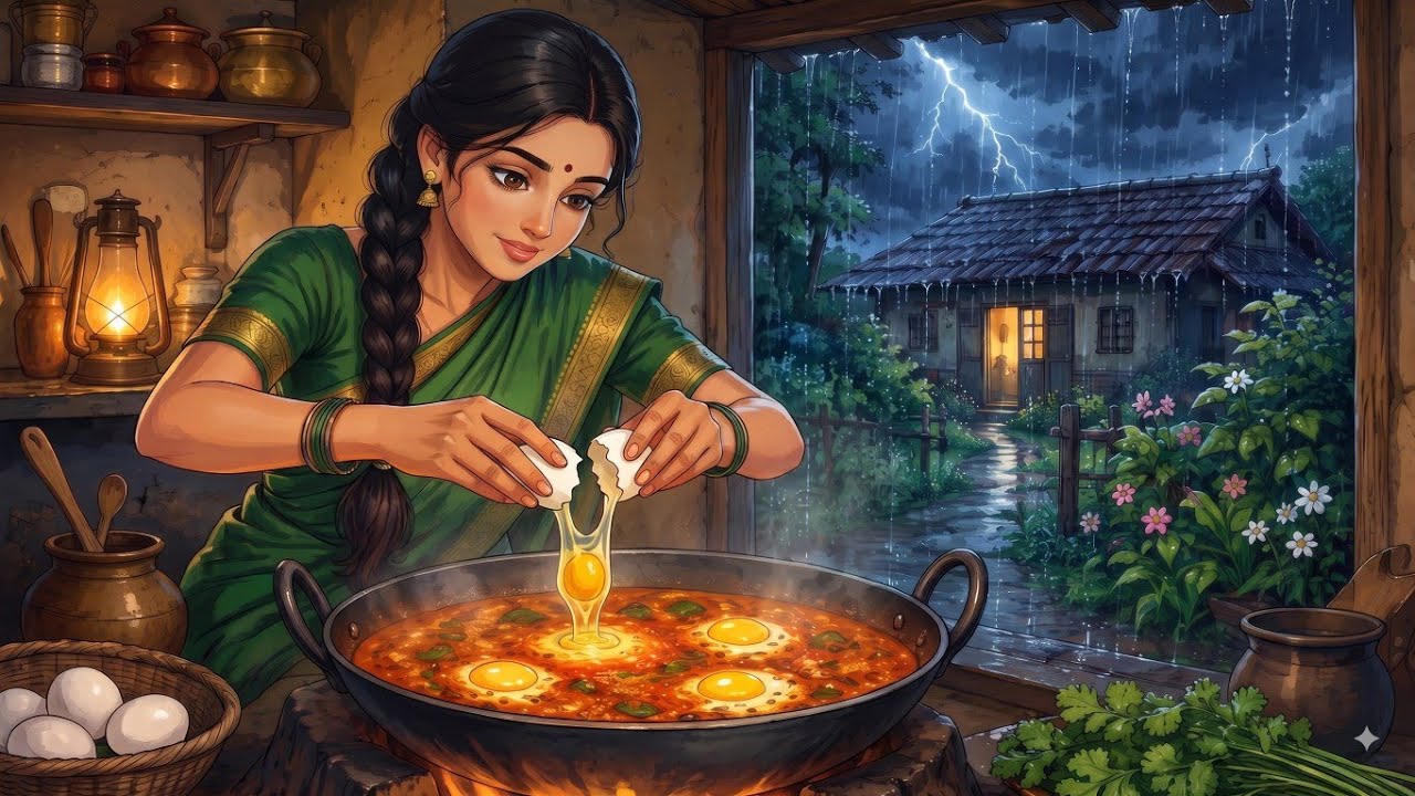A Peaceful Rainy Day in 1990s India 🌧️ | Village Life, Family & Cooking | Ghibli Style ASMR