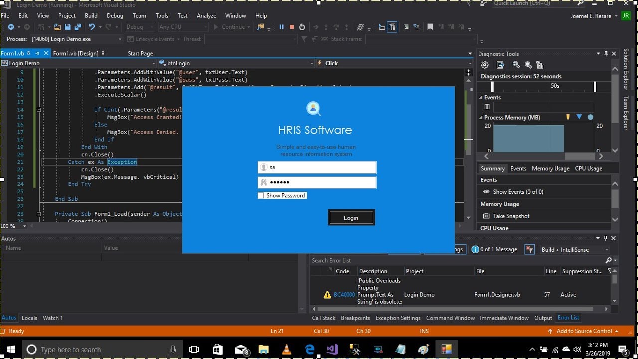 VB.Net Create Login with Sql Server (Stored Procedure)