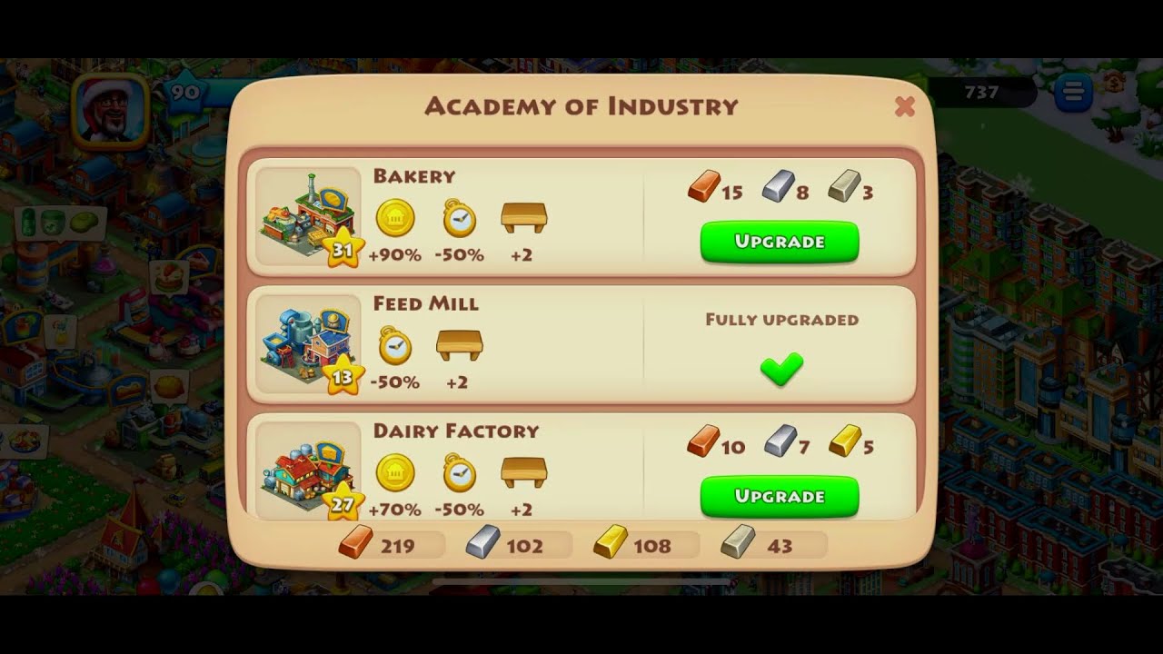 Upgrading Basic Factories to Reduce time in my Town