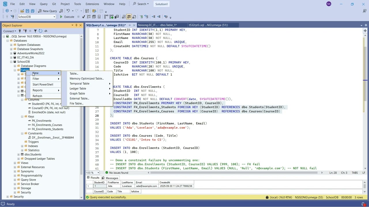 SQL Fundamentals&mdash;Data Definition Language and Constraints