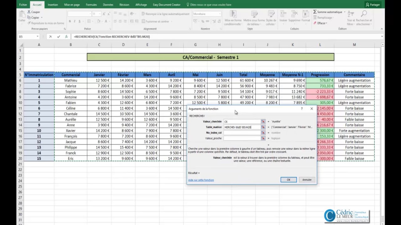 Formation Excel : RechercheV et RechercheH