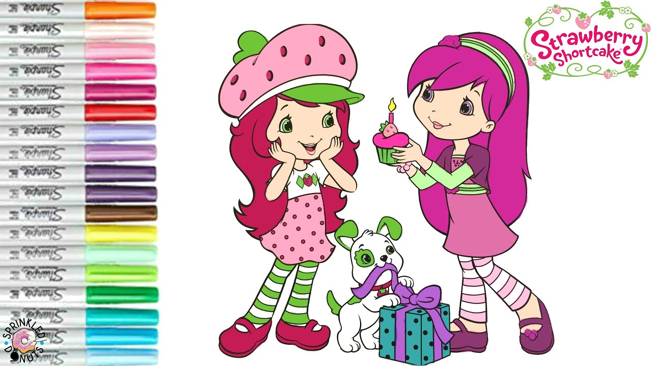 Strawberry Shortcake and Friends Coloring Book Page Birthday Fun Raspberry Torte and Pupcake
