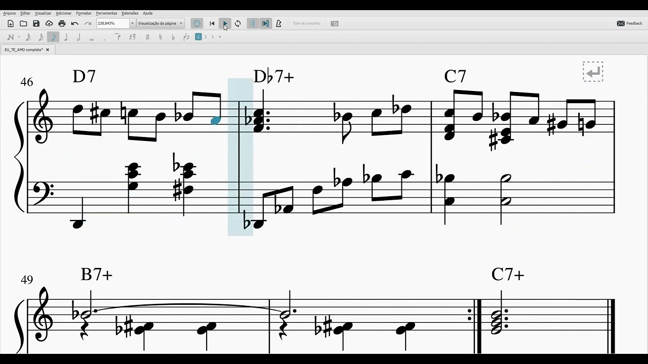 Partitura para piano EU TE AMO (Chico Buarque e Edu Lobo)