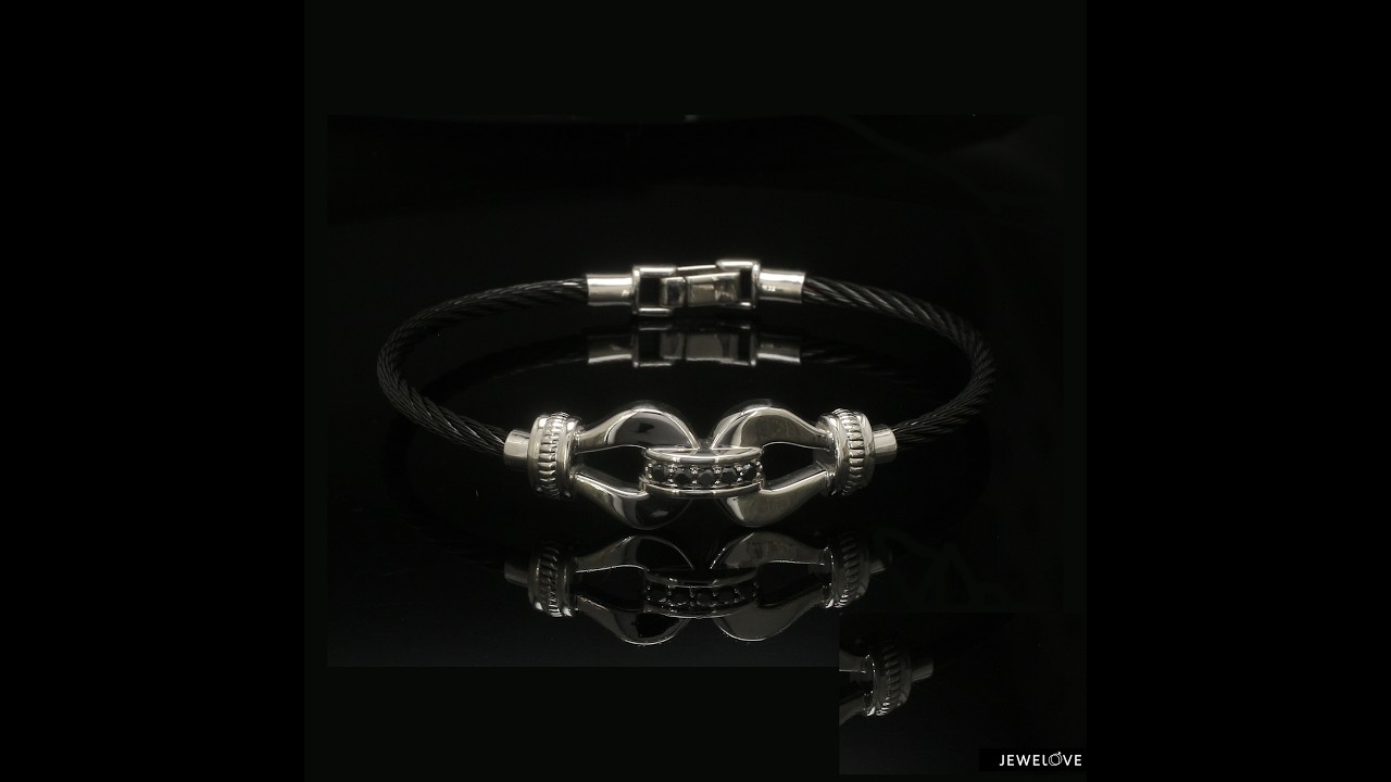 Platinum Bracelet with Black Stone for Men JL PTB 1342 - Jewelove