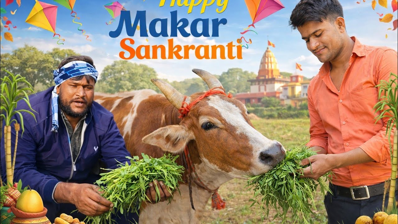 मकरसंक्रांति पर गौशाला में 🐄🐄गायों को हरा चारा  खिलाने गए
