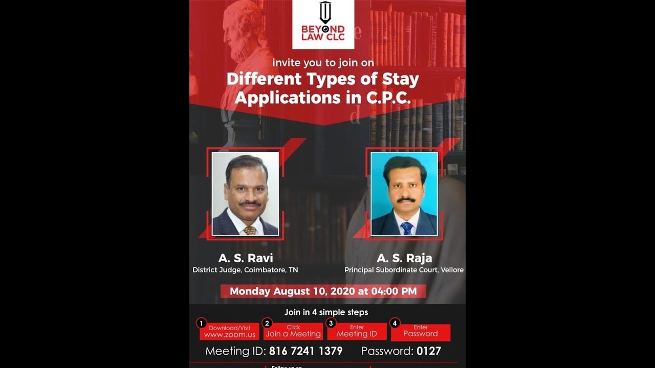 DIFFERENT TYPES OF STAY APPLICATIONS IN C P.C: S Ravi District Judge.S Raja  Subordinate Court