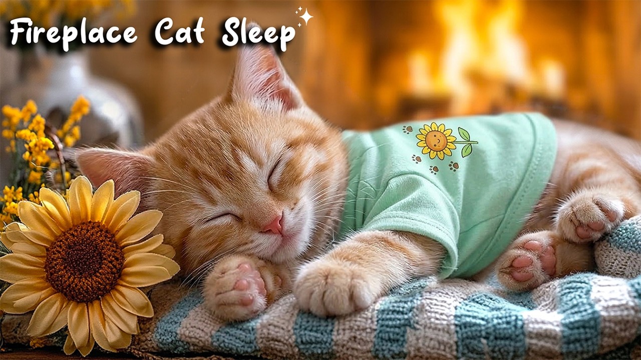 Cat Relaxing Music 😻 Cat Sleep Music for Anxiety Relief 🔥 Warm Fireplace for Healing Rest