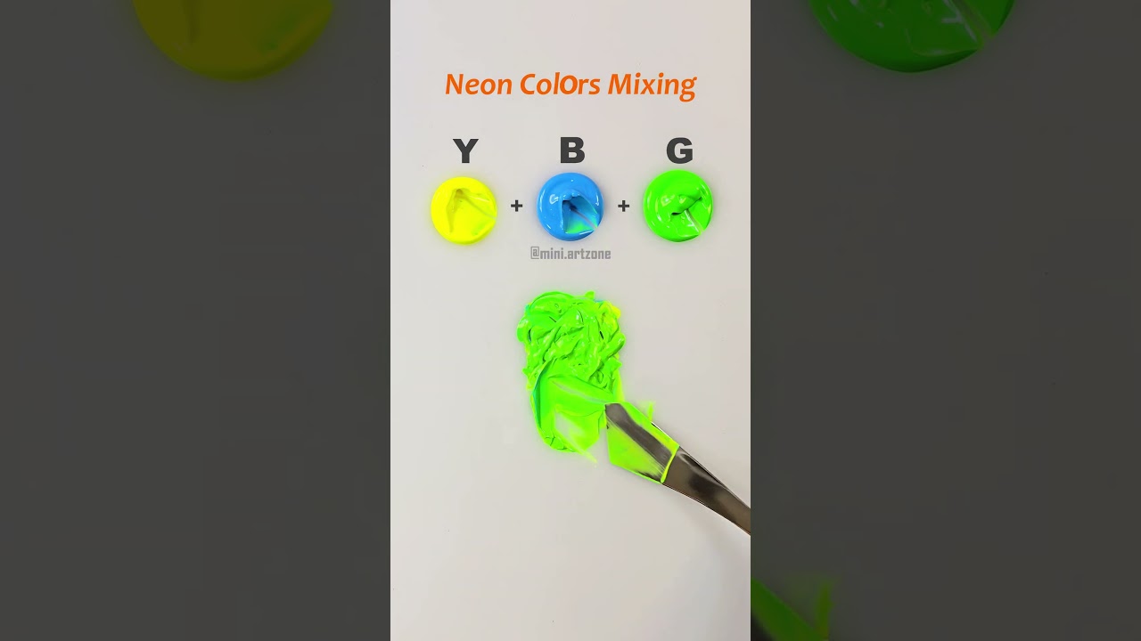 Neon Color Mixing Yellow 💛 + Blue 💙 & Green 💚 😍🎨 #colormixing #artvideo #paintmixing #MiniArtZone