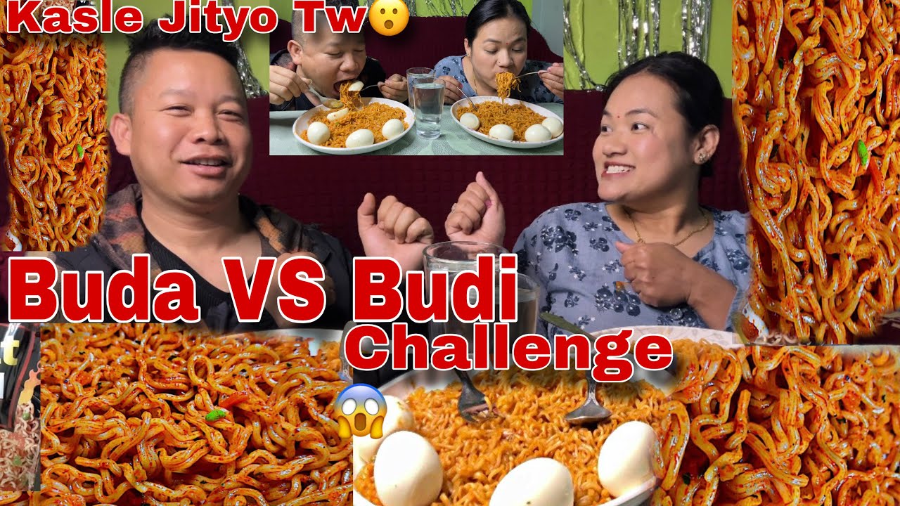 Current Noodles and 4 Eges challenge with Buda VS Budi😳 kasle jityo tw😲