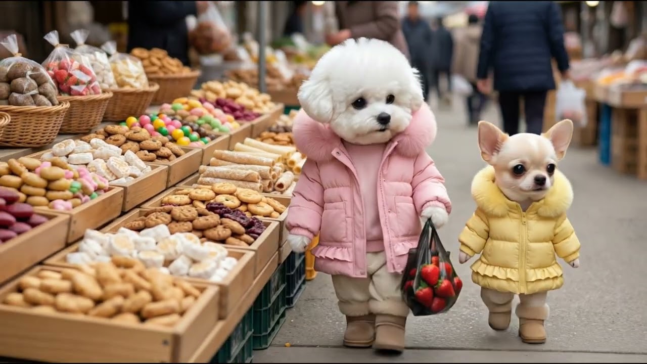 시골 오일장에 간 주리와소원이 “Juri and Sowon went to a countryside five-day market.”