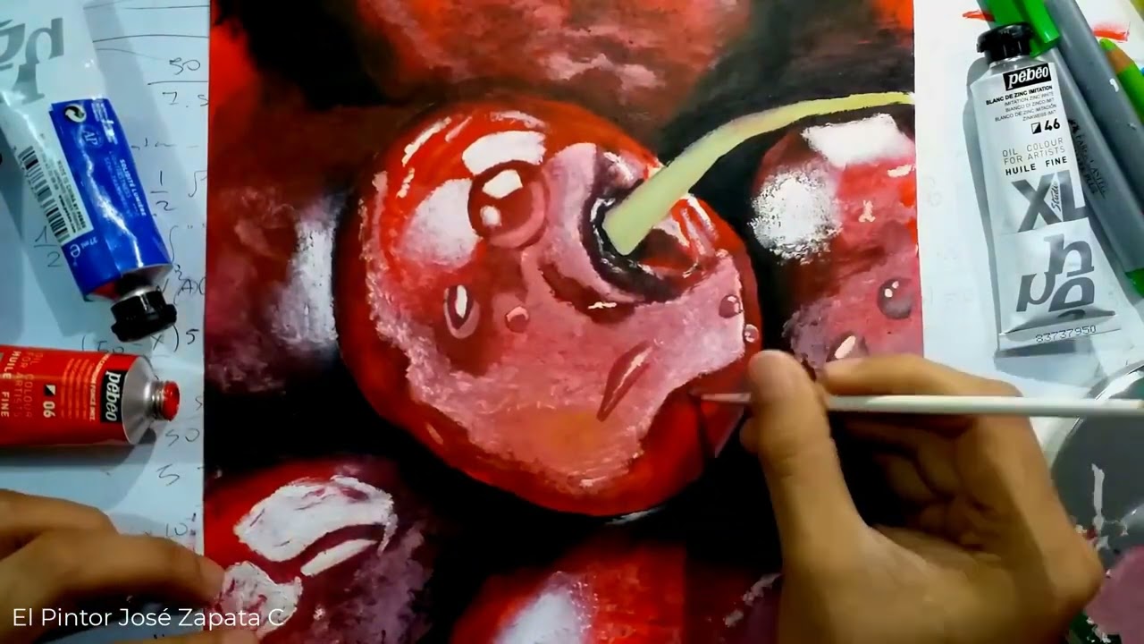 Como pintar al &Oacute;LEO CEREZAS  |  How to paint a CHERRY in OIL |HD