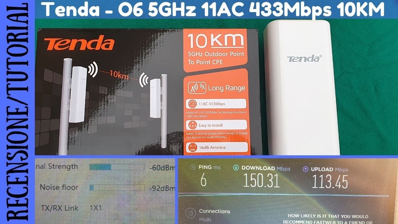 RECENSIONE E TUTORIAL ITA - Tenda O6 Antenna WiFi da esterno a 5GHz da 433Mbps CPE