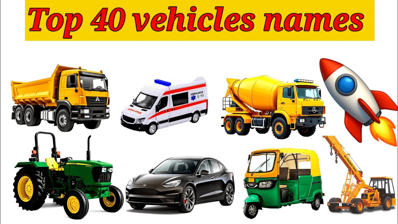 40 Vehicles Name for Kids | Learn Transport Vehicles with Pictures, Sounds & English Hindi Names