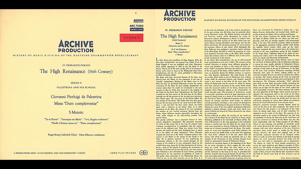 Palestrina: Missa Dum complerentur; 5 Motetten | Regensburger Domchor, Hans Schrems | 1967