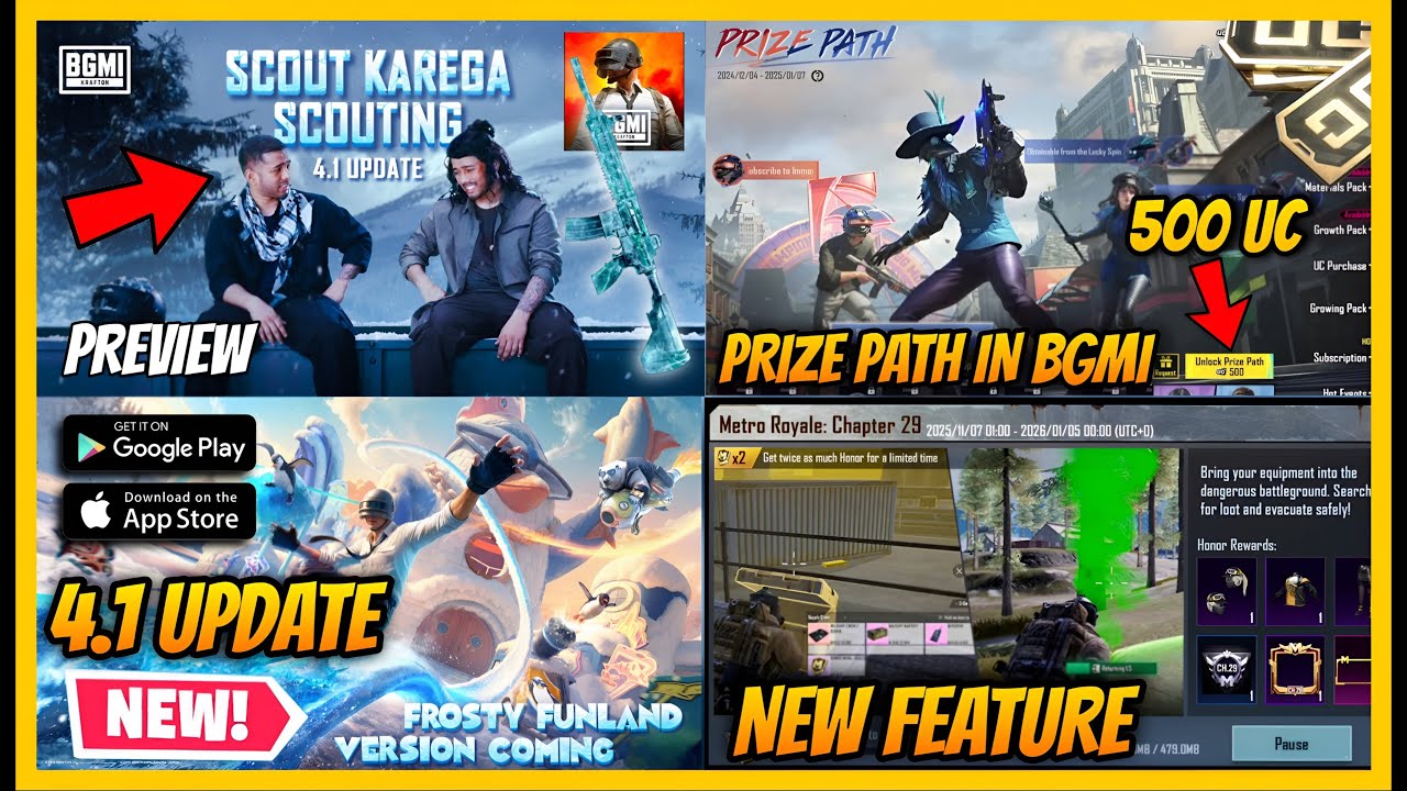 🔥BGMI PRIZE PATH IN 4.1 UPDATE, METRO ROYALE COMING IN NEW UPDATE, NEW FEATURES AND RELEASE DATE