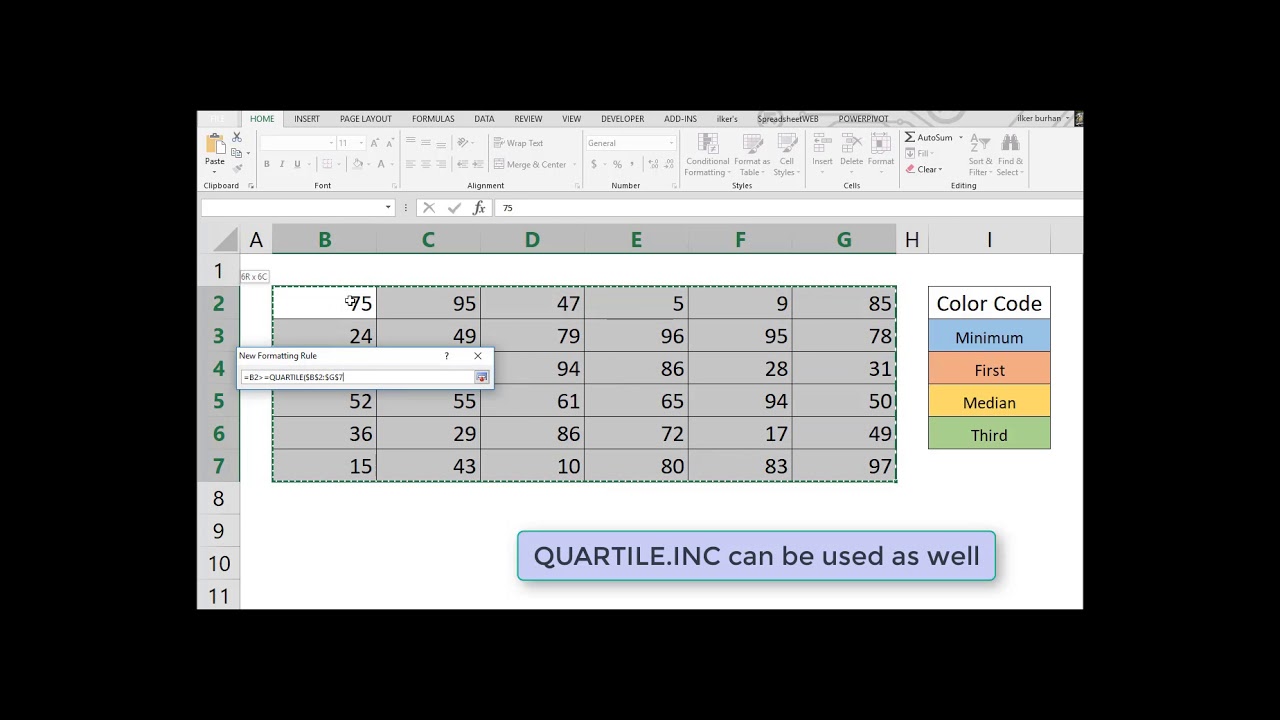 How to highlight quartiles in Excel