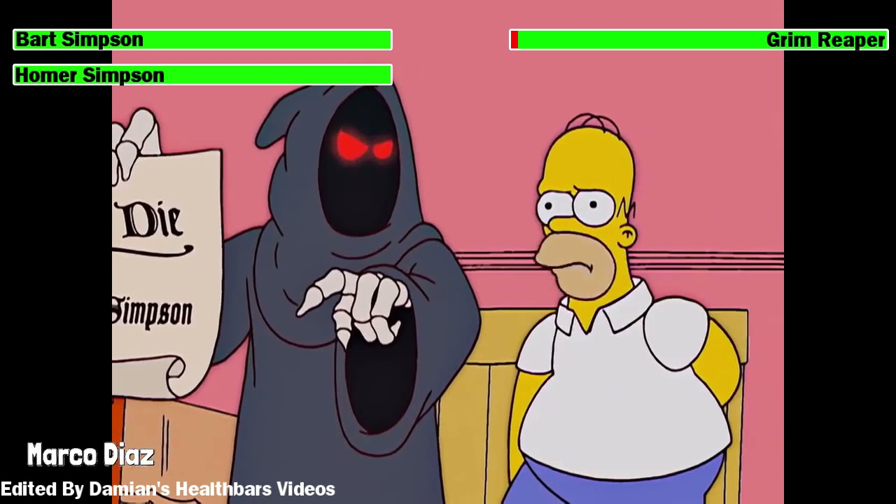 The Simpsons (1989) Grim Reaper Chase Scene with healthbars