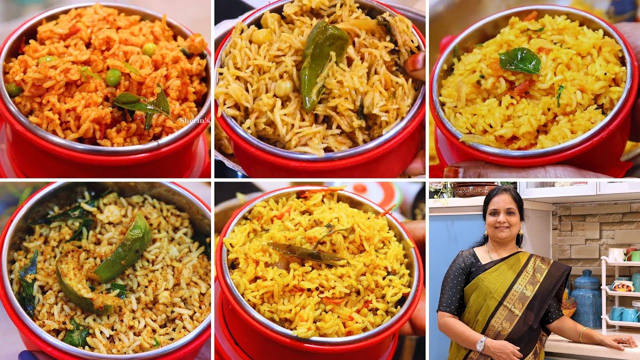 5 நாளைக்கு 5 விதமான லஞ்ச் பாக்ஸ் சாதம் வகைகள் | 5 Days 5 Lunch Box Rice Recipes | One Pot Recipes