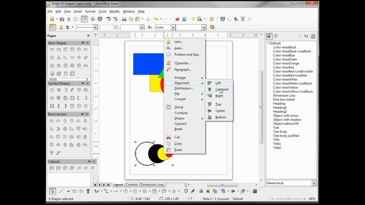LibreOffice Draw (16) Shapes Part 5 Extra Handles and Shape Layers