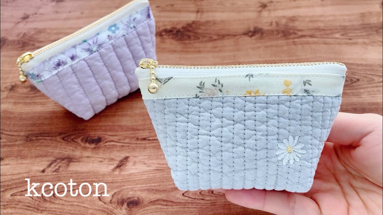 かんたん＆かわいい【ミニポーチの作り方】はぎれで　ヌビキルト プレゼントにおすすめ 縫いやすい　12cmファスナー