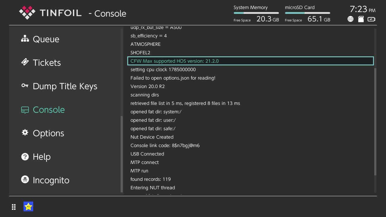 Tinfoil на прошивке Nintendo Switch 21.2.0