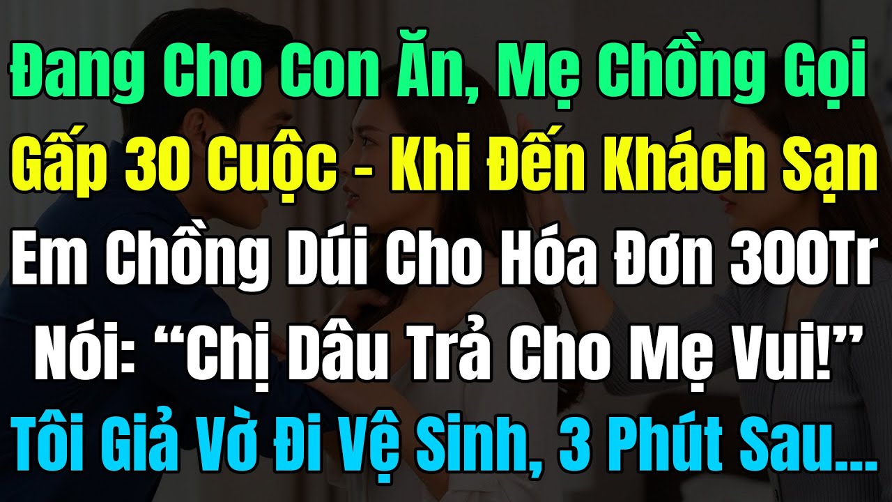 Đang Cho Con Ăn, Mẹ Chồng Gọi 30 Cuộc, Khi Đến KS Em Chồng Dúi Cho Hóa Đơn 300 Triệu, Tôi Vờ Đi WC..