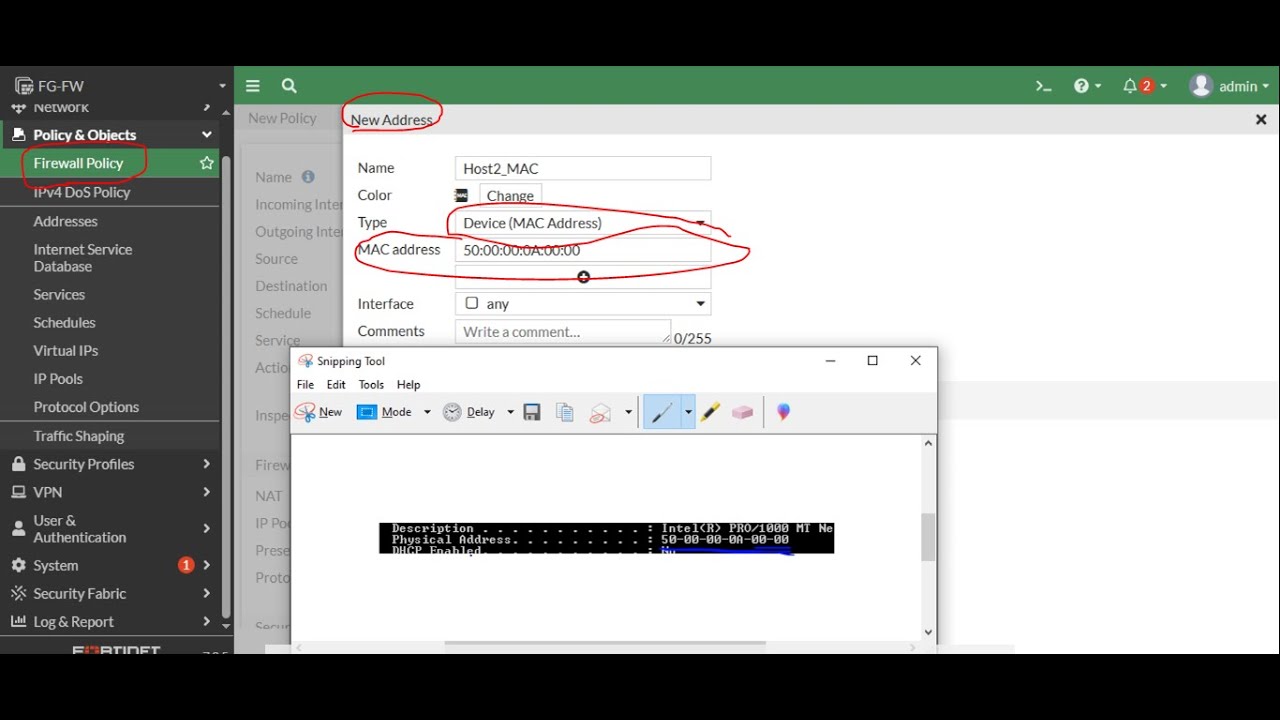 How to configure Security policy with the help of Source IP Address & Source MAC address  FortiGate?