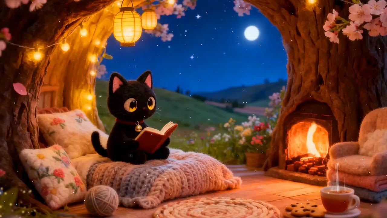 Chill Night Study with Black Cat 📚 Chill Lofi for Relaxation 🐱️ Calm Lofi for Focus