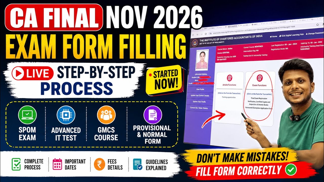 CA Final Nov 2026 Exam Form Filling Live | Step-by-Step Process | SPOM, Adv IT, GMCS & Provisional