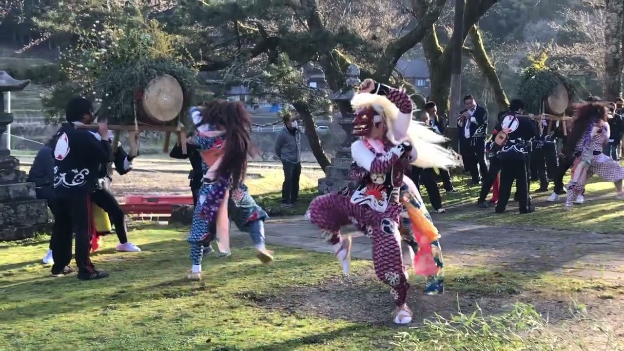 佐渡ヶ島小倉　物部神社祭　鬼太鼓　2022年4月9日