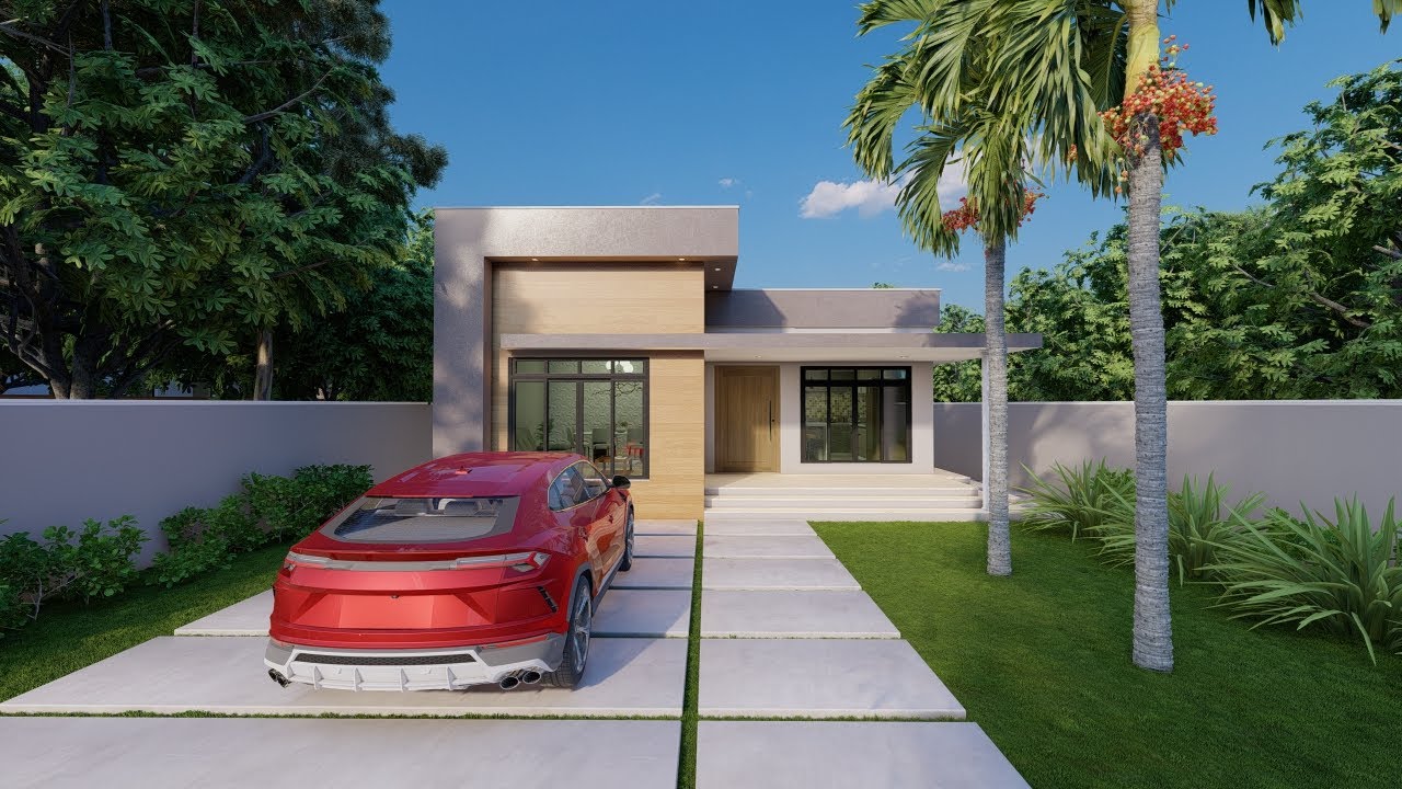 Casa Moderna em 3D com Três Quartos e Espaços Integrado