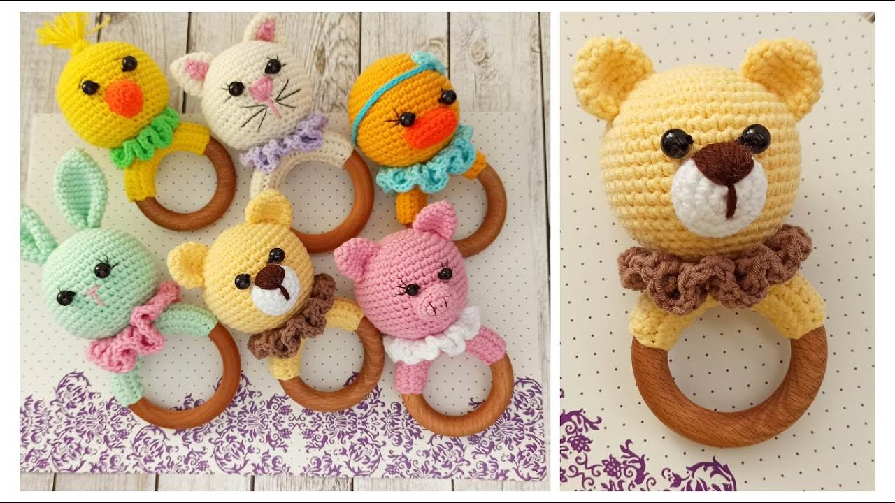 Погремушка-грызунок МИШКА крючком/crochet rattle/gestrickter Bär/knitted bear/knitted toys