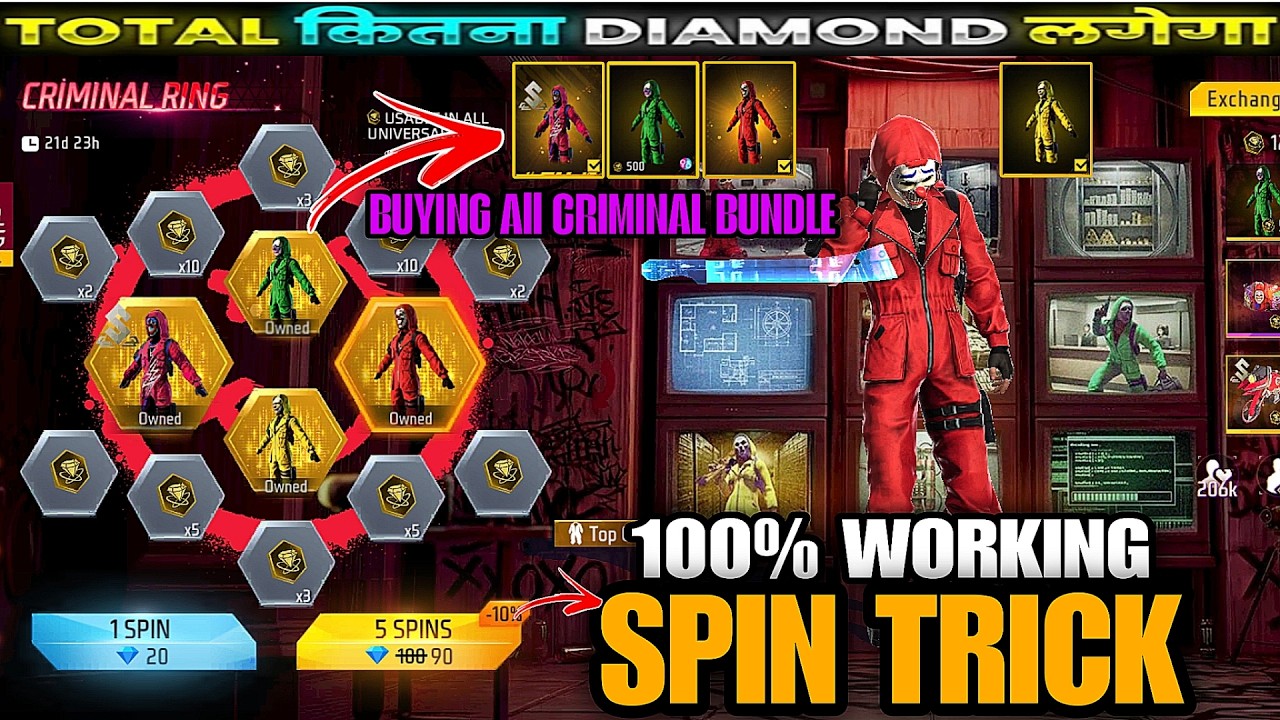 New Criminal Ring Event 1 Spin Trick | Criminal Bundle Return Event | Free Fire New Event Today