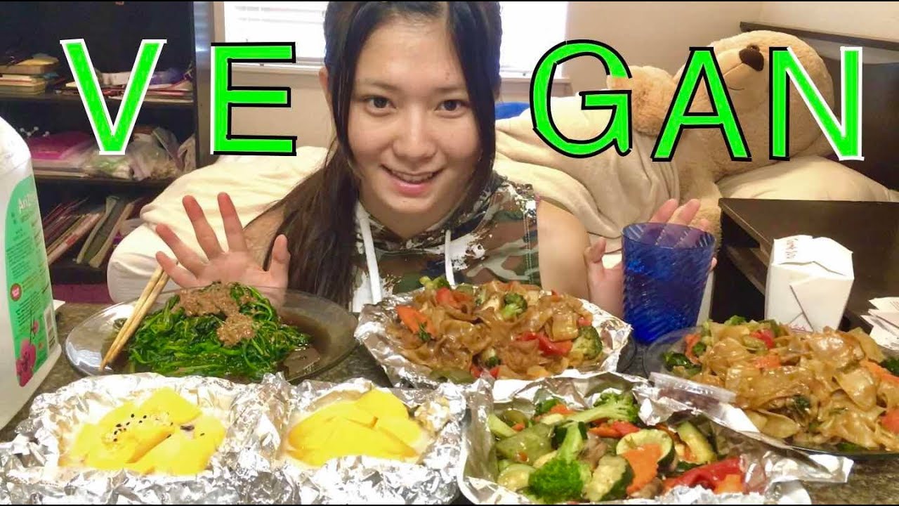 【纯素吃播】[Vegan Mukbang] Drunken noodles+Mango Sticky Rice+Tofu stir fry+Sesame paste spinach