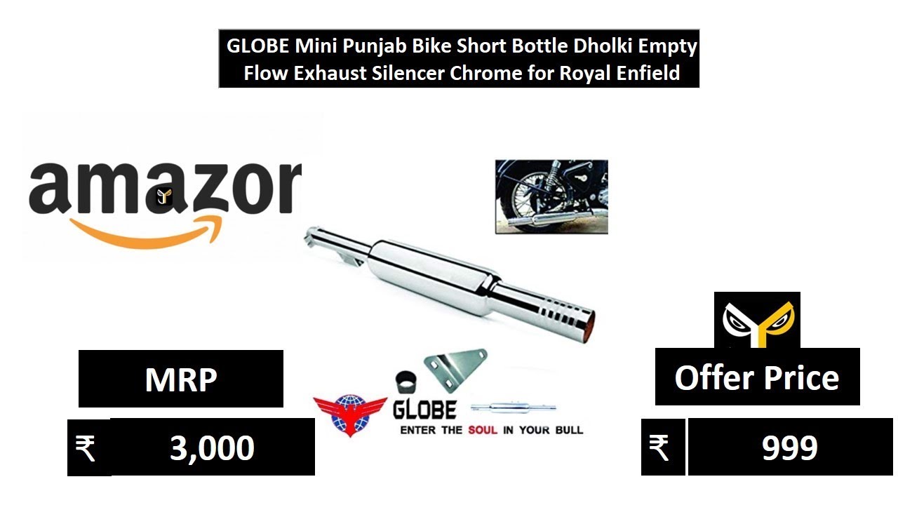 GLOBE Mini Punjab Bike Short Bottle Dholki Empty Flow Exhaust Silencer Chrome for Royal Enfield