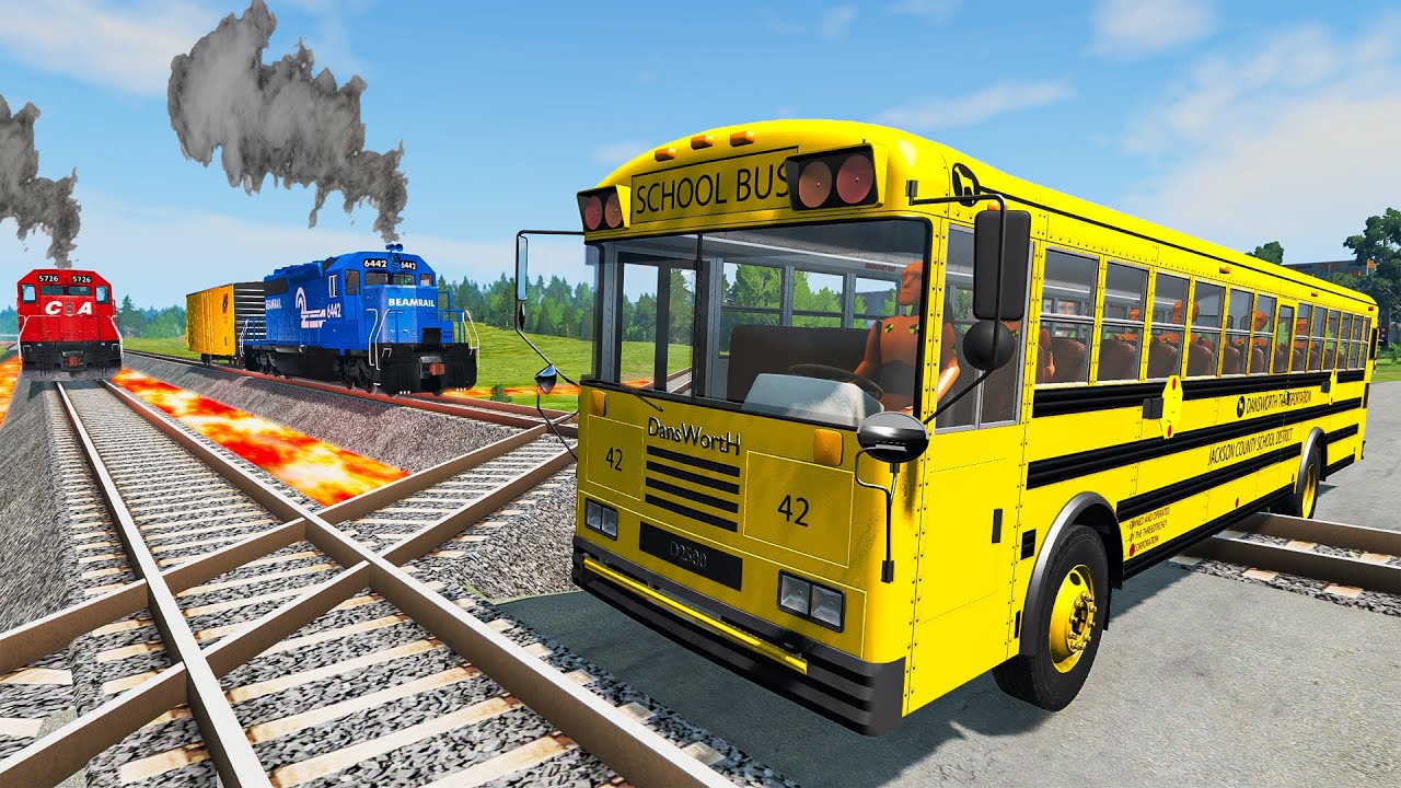 Flatbed Trailer Tractor Truck Rescue - Lava Crosses Railroad vs Man Crying Train - BeamNG.Drive