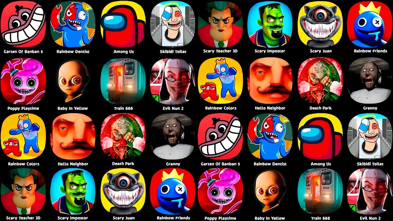 Roblox, Scary Teacher 3D, Minecraft, Save The Fish, My Tom 2, Freaky Stan, Going Balls 