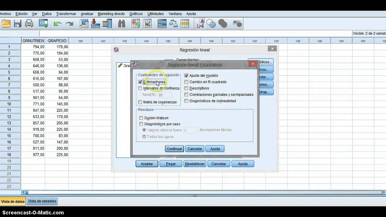 Análisis de regresión y correlación simple con SPSS