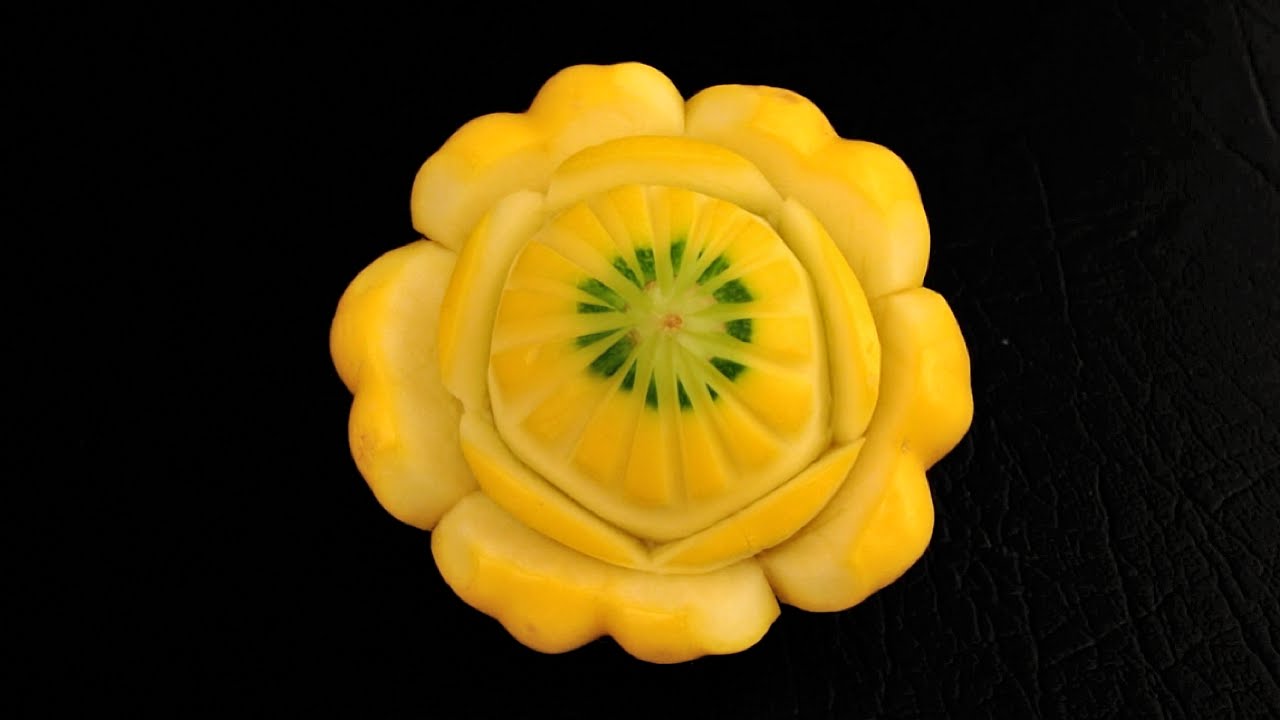 How To Make A Yellow Squash Button Flower - Beginners L 22 By Mutita Fruit And Vegetable Carving