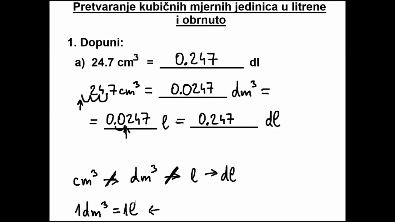 Preračunavanje iz kubičnih u litrene mjerne jedinice i obratno