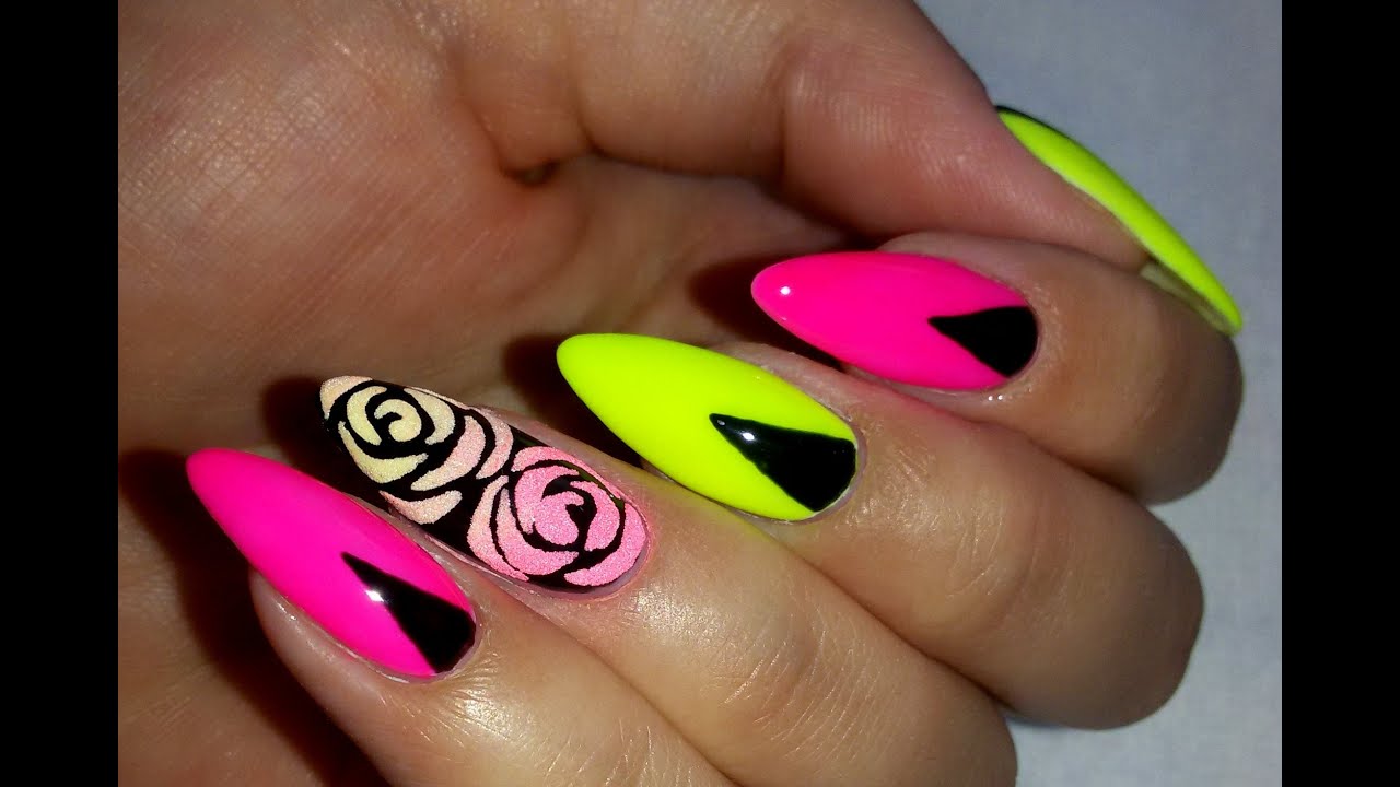 Neon Nails Semilac and Sugar Effect